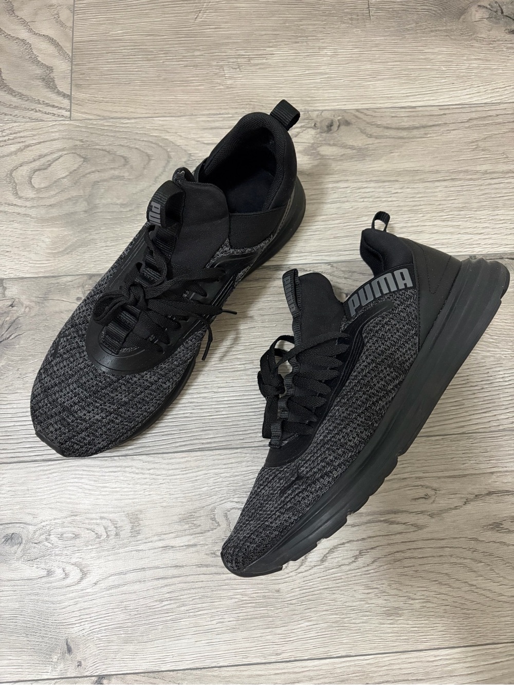 Puma Men’s Black and Charcoal Knit Sneakers